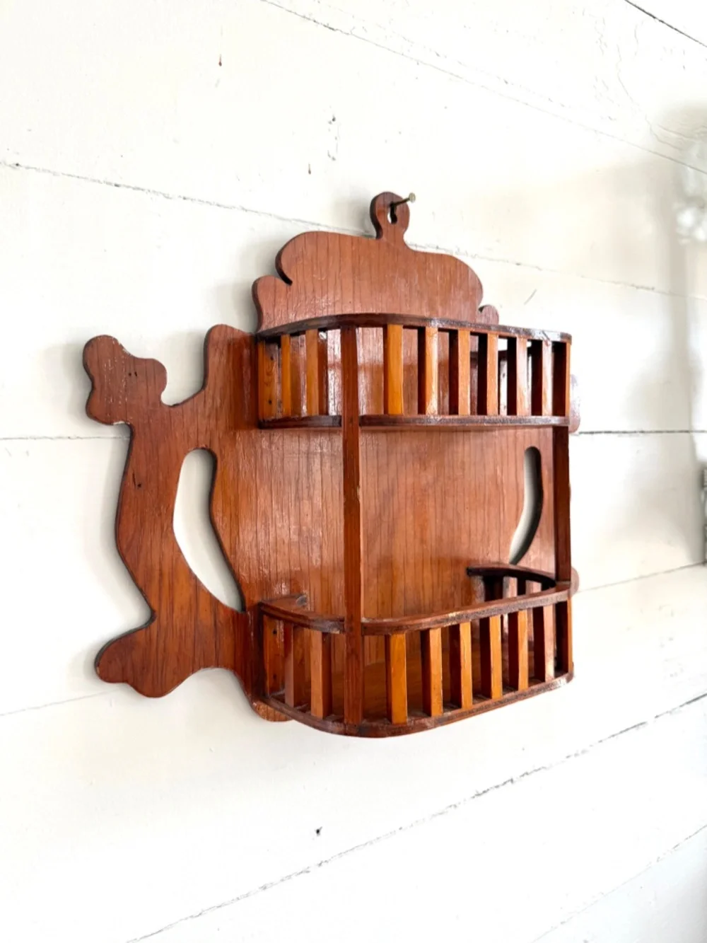 MCM Wood Wall Shelf Vintage Folk Art Mid Century Decor